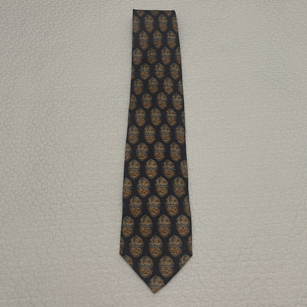 Valentino Classic Charcoal/Black & Tan Silk Tie—Great!! Excellent Condition!